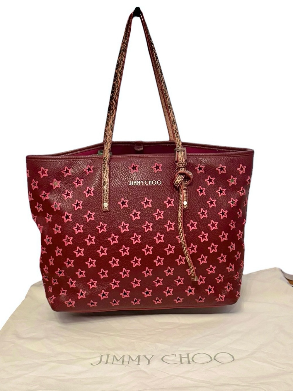 Jimmy Choo Sasha Star Burgundy Leather Tote w/ Snakeskin Straps & Dustbag (EUC)